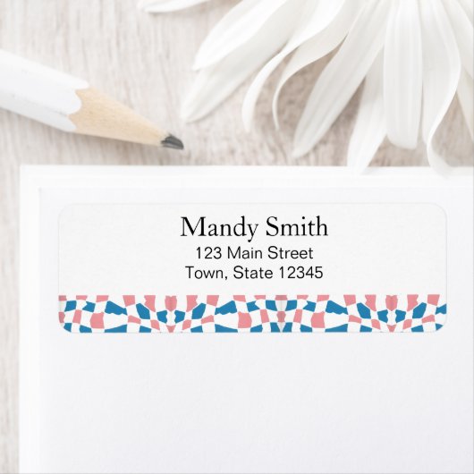 Retro Mod Roze Blauw Checkerboard Abstract Etiket (Insitu)