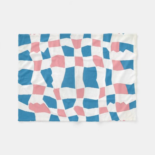 Retro Mod Roze Blauw Checkerboard Abstract Fleece Deken (Voorkant (Horizontaal))