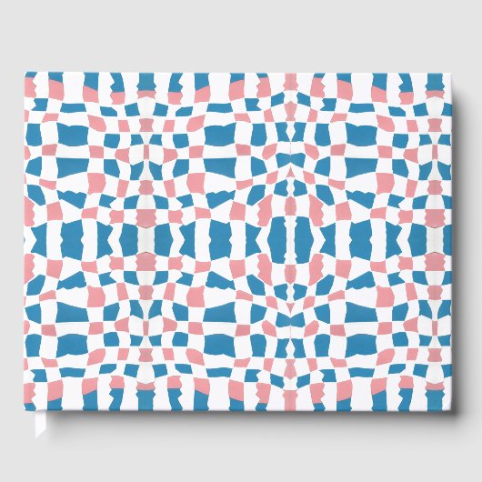 Retro Mod Roze Blauw Checkerboard Abstract Gastenboek (Voorkant)