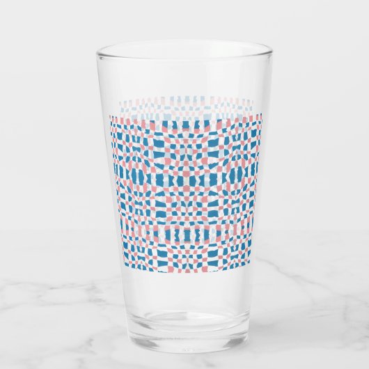 Retro Mod Roze Blauw Checkerboard Abstract Glas (Achterkant)