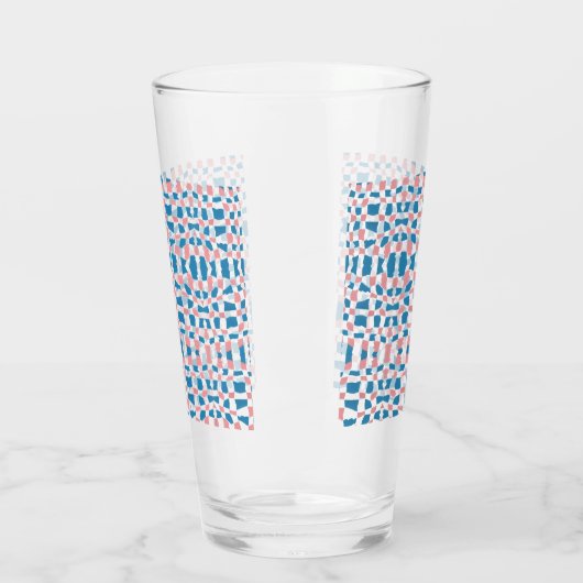 Retro Mod Roze Blauw Checkerboard Abstract Glas (Links)