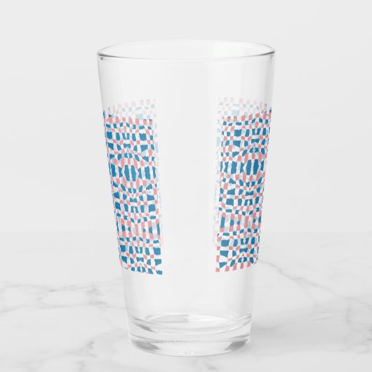Retro Mod Roze Blauw Checkerboard Abstract Glas (Rechts)