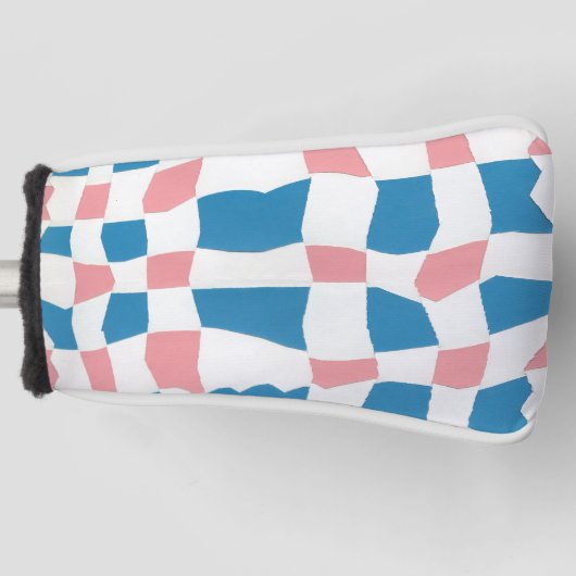 Retro Mod Roze Blauw Checkerboard Abstract Golfheadcover (Voorkant)