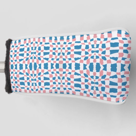 Retro Mod Roze Blauw Checkerboard Abstract Golfheadcover (Voorkant)