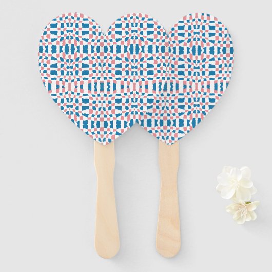 Retro Mod Roze Blauw Checkerboard Abstract Handwaaier (Voorkant en achterkant)