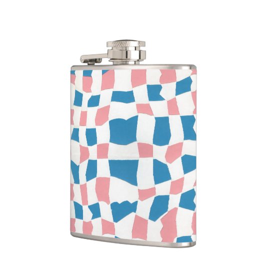 Retro Mod Roze Blauw Checkerboard Abstract Heupfles (Links)