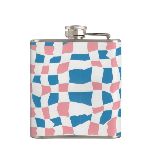 Retro Mod Roze Blauw Checkerboard Abstract Heupfles (Achterkant)