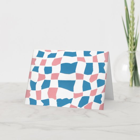 Retro Mod Roze Blauw Checkerboard Abstract Kaart (Voorkant)