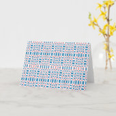 Retro Mod Roze Blauw Checkerboard Abstract Kaart (Gele Bloem)