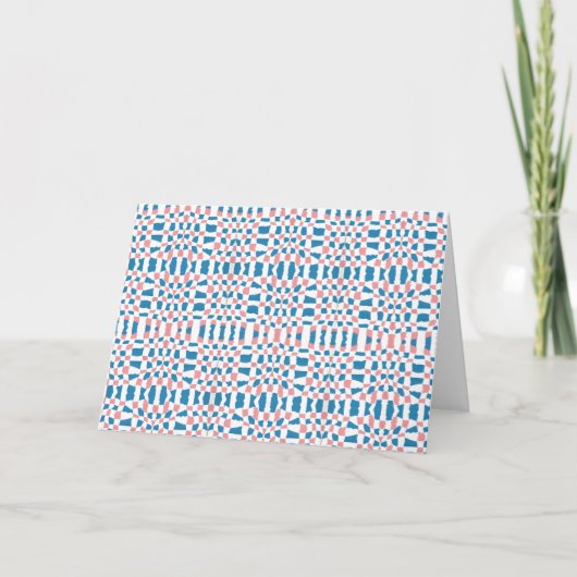Retro Mod Roze Blauw Checkerboard Abstract Kaart (Voorkant)