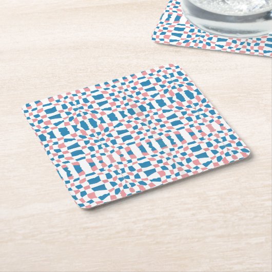 Retro Mod Roze Blauw Checkerboard Abstract Kartonnen Onderzetters (Schuin)