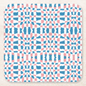 Retro Mod Roze Blauw Checkerboard Abstract Kartonnen Onderzetters (Voorkant)
