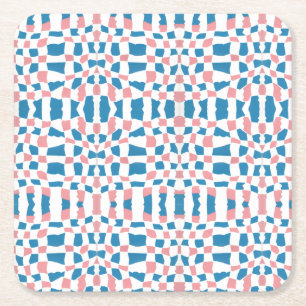 Retro Mod Roze Blauw Checkerboard Abstract Kartonnen Onderzetters