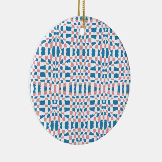 Retro Mod Roze Blauw Checkerboard Abstract Keramisch Ornament (Rechts)