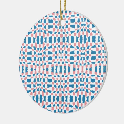 Retro Mod Roze Blauw Checkerboard Abstract Keramisch Ornament (Links)