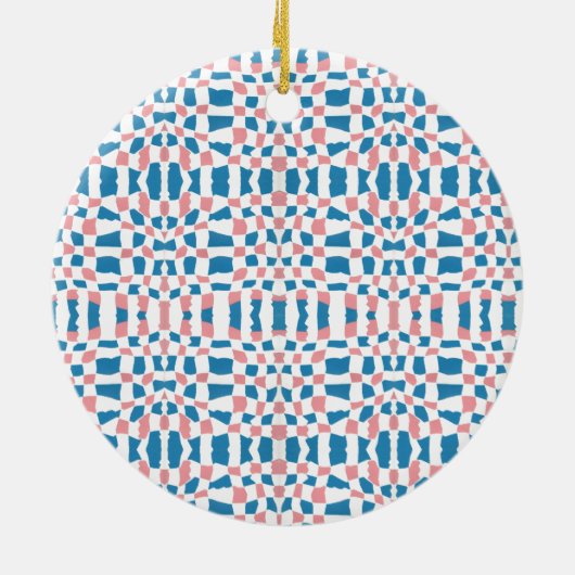 Retro Mod Roze Blauw Checkerboard Abstract Keramisch Ornament (Achterkant)