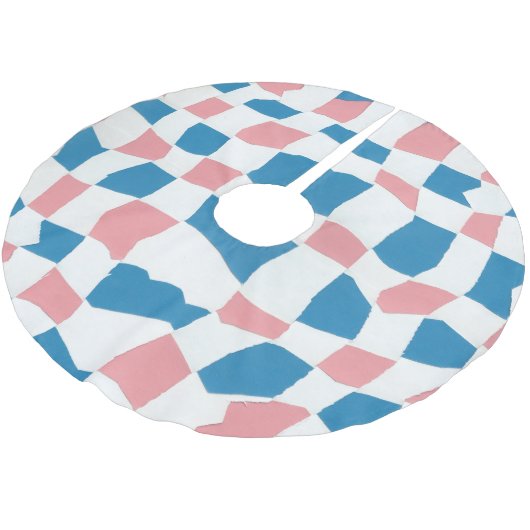 Retro Mod Roze Blauw Checkerboard Abstract Kerstboom Rok (Gekanteld)