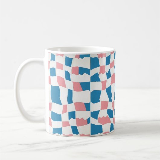 Retro Mod Roze Blauw Checkerboard Abstract Koffiemok (Links)