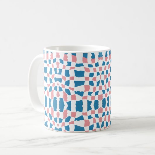Retro Mod Roze Blauw Checkerboard Abstract Koffiemok (Voorkant links)