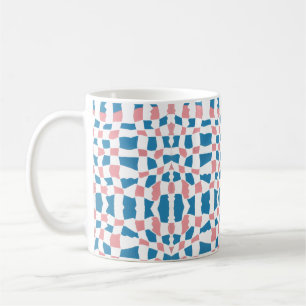 Retro Mod Roze Blauw Checkerboard Abstract Koffiemok