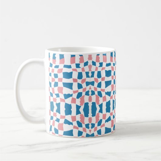 Retro Mod Roze Blauw Checkerboard Abstract Koffiemok (Links)