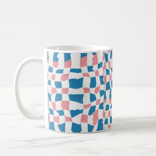 Retro Mod Roze Blauw Checkerboard Abstract Koffiemok (Links)