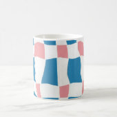 Retro Mod Roze Blauw Checkerboard Abstract Koffiemok (Center)