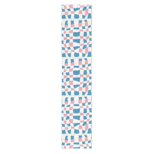 Retro Mod Roze Blauw Checkerboard Abstract Korte Tafelloper (Voorkant)