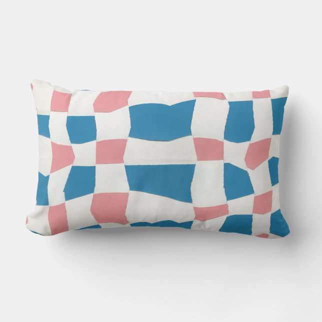 Retro Mod Roze Blauw Checkerboard Abstract Kussen (Voorkant)