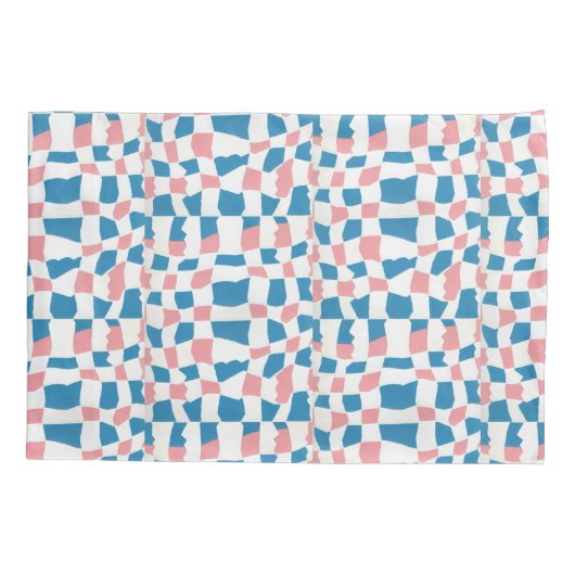 Retro Mod Roze Blauw Checkerboard Abstract Kussensloop (Achterkant)