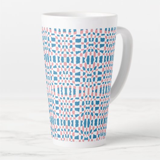 Retro Mod Roze Blauw Checkerboard Abstract Latte Mok (Rechterhoek)