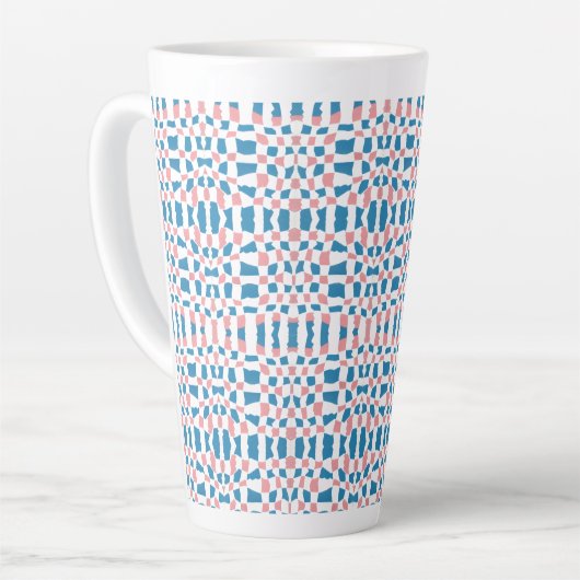 Retro Mod Roze Blauw Checkerboard Abstract Latte Mok (Linkerhoek)