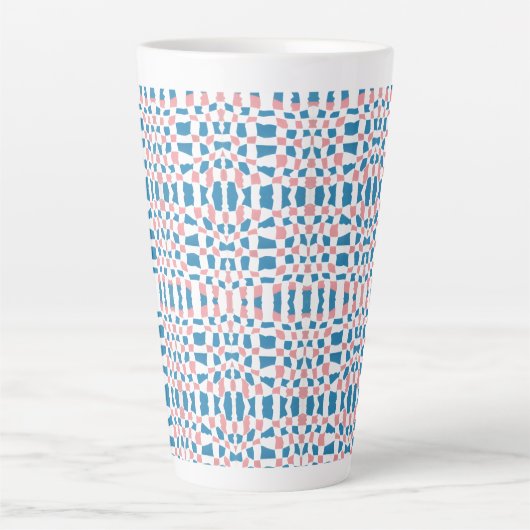 Retro Mod Roze Blauw Checkerboard Abstract Latte Mok (Voorkant)