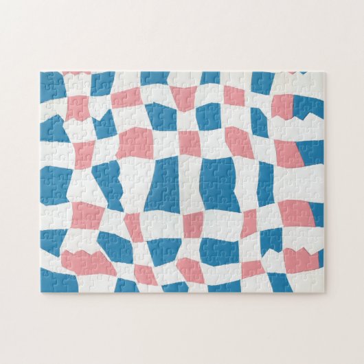 Retro Mod Roze Blauw Checkerboard Abstract Legpuzzel (Horizontaal)