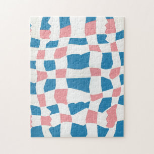 Retro Mod Roze Blauw Checkerboard Abstract Legpuzzel
