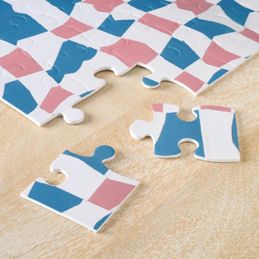 Retro Mod Roze Blauw Checkerboard Abstract Legpuzzel (Zijkant)