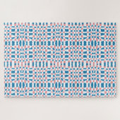 Retro Mod Roze Blauw Checkerboard Abstract Legpuzzel (Horizontaal)