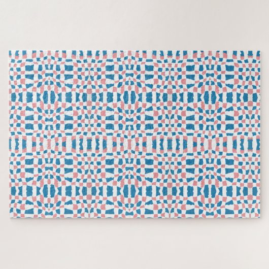Retro Mod Roze Blauw Checkerboard Abstract Legpuzzel (Horizontaal)