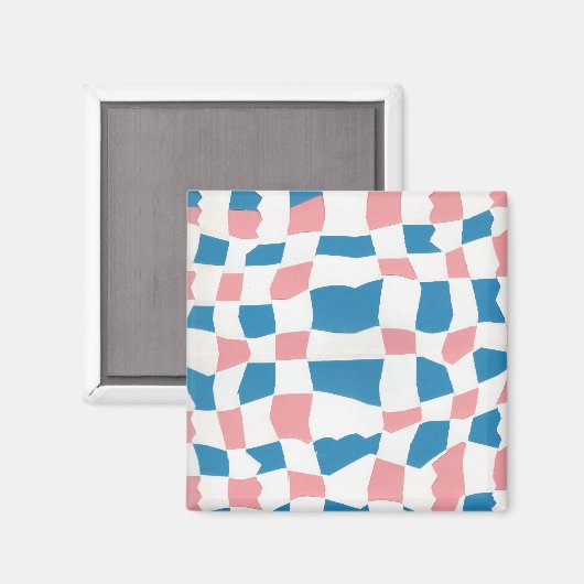 Retro Mod Roze Blauw Checkerboard Abstract Magneet (Voorkant / Achterkant)