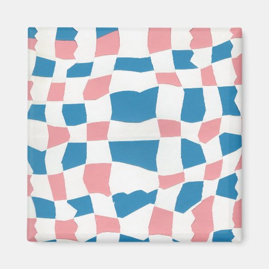 Retro Mod Roze Blauw Checkerboard Abstract Magneet (Voorkant)