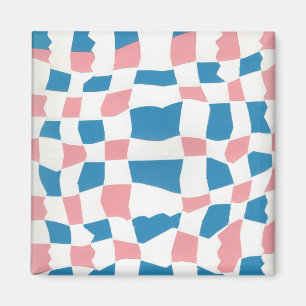 Retro Mod Roze Blauw Checkerboard Abstract Magneet