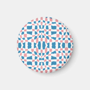 Retro Mod Roze Blauw Checkerboard Abstract Magneet