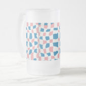 Retro Mod Roze Blauw Checkerboard Abstract Matglas Bierpul (Voorkant links)
