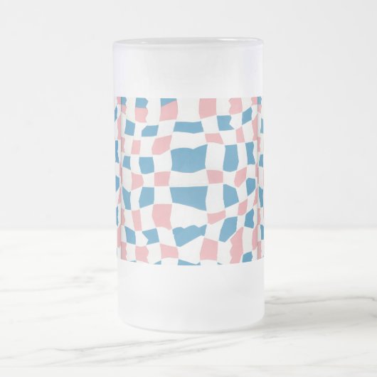 Retro Mod Roze Blauw Checkerboard Abstract Matglas Bierpul (Center)