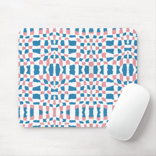 Retro Mod Roze Blauw Checkerboard Abstract Muismat (Met muis)