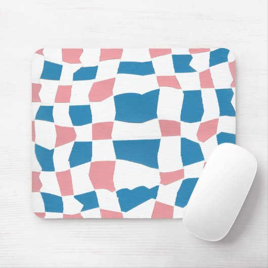Retro Mod Roze Blauw Checkerboard Abstract Muismat (Met muis)