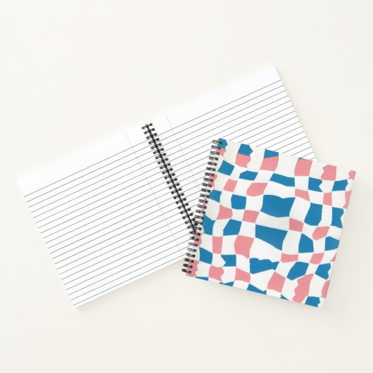 Retro Mod Roze Blauw Checkerboard Abstract Notitieboek (Binnen)