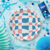 Retro Mod Roze Blauw Checkerboard Abstract Papieren Bordje (Feest)