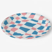Retro Mod Roze Blauw Checkerboard Abstract Papieren Bordje (Gekanteld)
