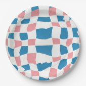 Retro Mod Roze Blauw Checkerboard Abstract Papieren Bordje (Voorkant)